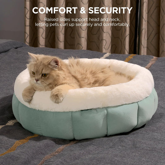 HKM-056467 Cozy Round Dog and Cat Bed with Supportive Sides, Anti-Slip Bottom, and Washable Cushion for Small Pets