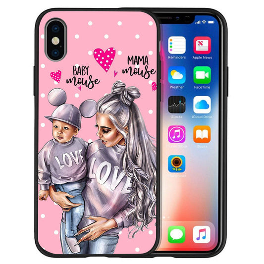 HKM-058835 Trendy Mother and Baby TPU Phone Case with Lettered Designs in Solid Colors
