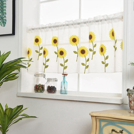 HKM-060435 Daisy Pattern Embroidered Short Curtain for Bedroom and Living Room - High Shading Vertical Blinds