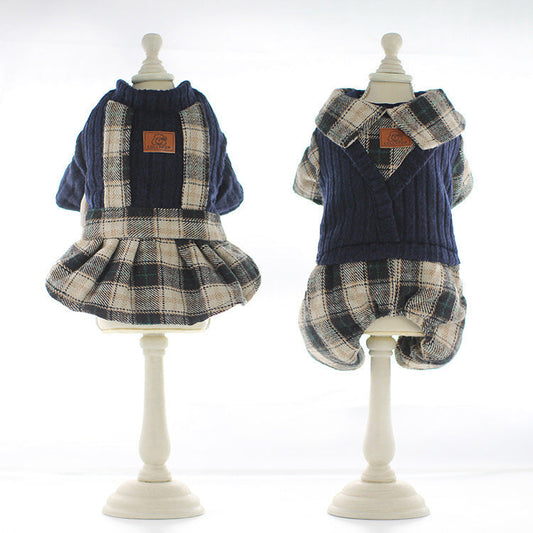 HKM-064915 Couple's Deep Plaid Sweater for Pets - Soft Cotton Blend with Versatile Sizing