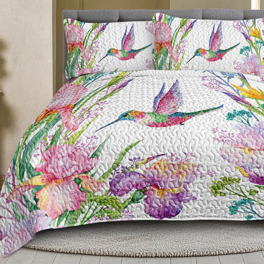HKM-065491 Colorful Bird and Flower 3-Piece Quilt Set with Pillow Shams for All Seasons in Multiple Sizes