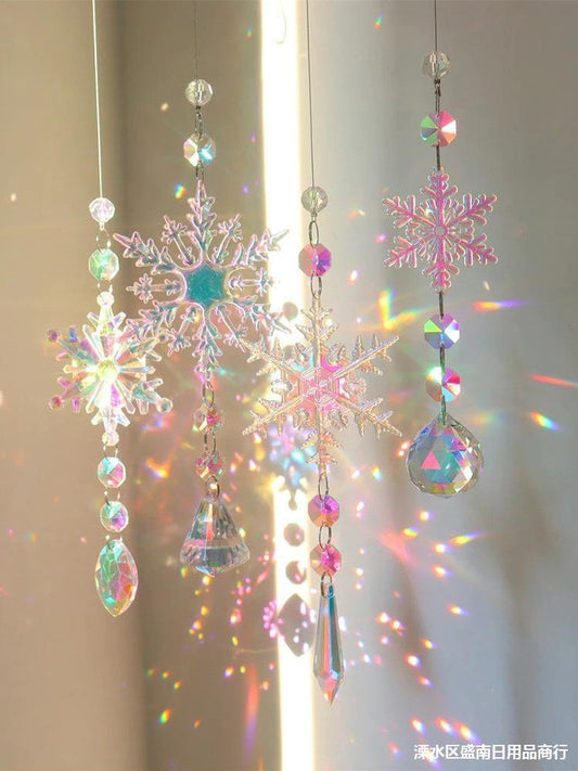 HKM-067091 AB Color Acrylic Snowflake Dreamcatcher Christmas Tree Decoration Set - Large & Small Sizes