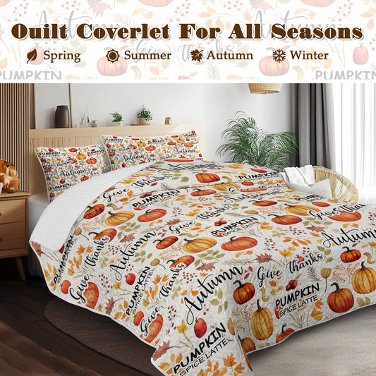 HKM-067475 Autumn Leaves Quilt Set for All Seasons - Includes Quilt and Pillow Shams, Multiple Sizes Available