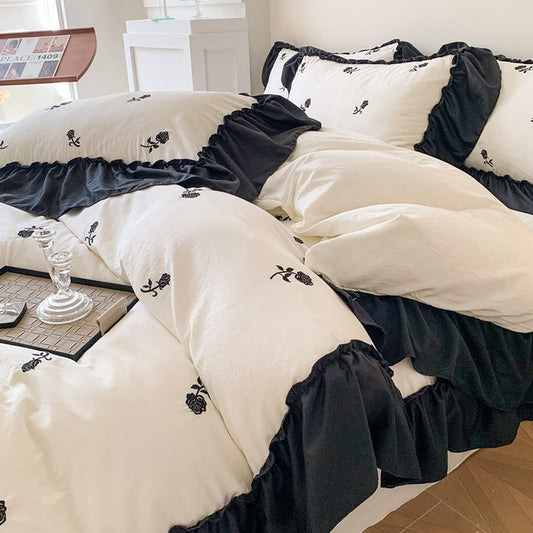 HKM-068947 Embroidered Floral Duvet Cover and Fitted Sheet Set - Various Sizes Available