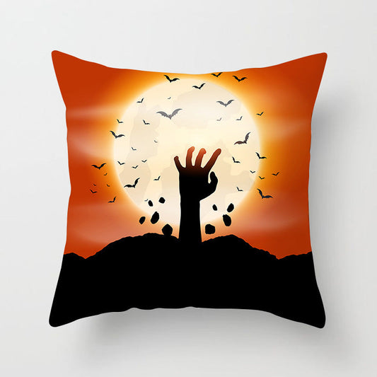 HKM-070931 Halloween Decorative Sofa Cushion Cover and Pillowcase, Peach Skin Fabric, Chemical Fiber Pattern, Cozy Home Accent