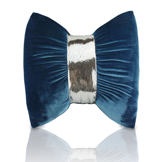 HKM-072915 Velvet Sequin Bow Throw Pillow Cushion - Plain Modern Style, 45x45cm or 60x60cm