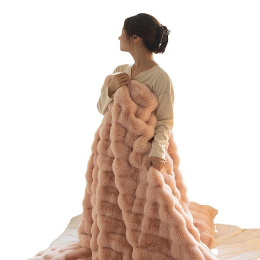 HKM-077651 Polyester Bubble Velvet Thickened Nap Blanket - Solid Colors & Multiple Sizes available