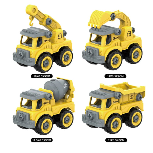 HKM-078803 DIY Assembly Mini Truck Set - 4Pcs Plastic Free Wheel Car Toys for Ages 2-13