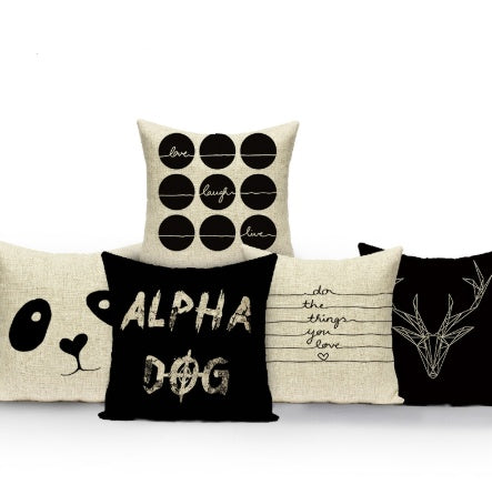 HKM-079827 Nordic Style Black and White Letter Pillowcase - Soft Short Plush Cushion Cover 45x45cm