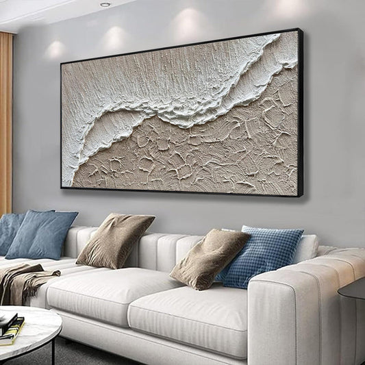 HKM-081235 Hand-Painted Landscape Oil Painting of Ocean Waves on Canvas for Living Room Decor