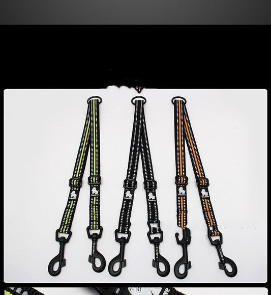 HKM-085587 Double Headed Nylon Dog Leash for Convenient Outdoor Use – Adjustable Lengths in Black, Orange or Green
