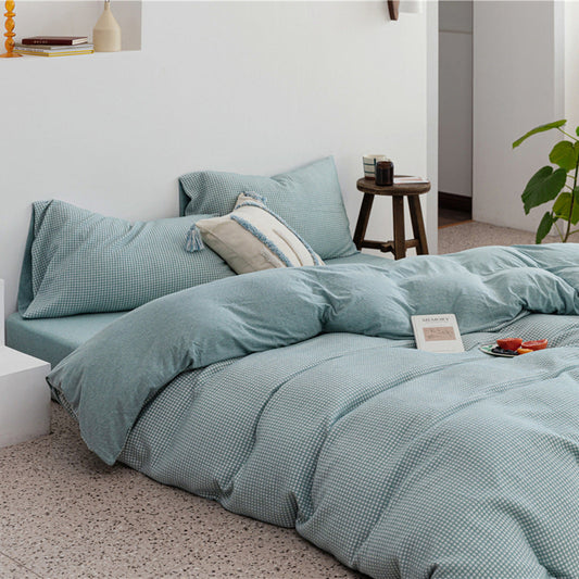 HKM-085907 Cotton Knitted Four-Piece Bedding Set with Geometric Patterns in Various Colors