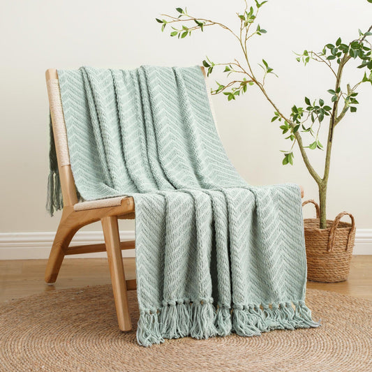 HKM-087699 Geometric Knitted Blanket with Tassels - Available in Multiple Colors and Sizes