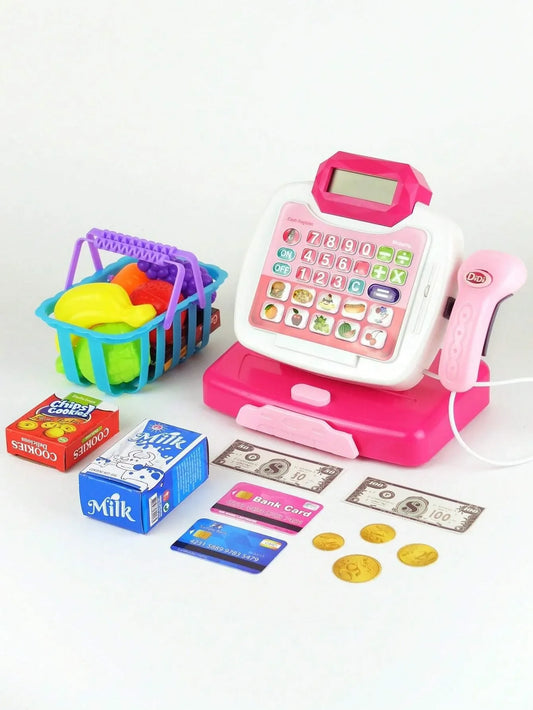HKM-089875 Kids Pretend Play Shopping Cash Register Toy with Sound and Flashing Features - Age 4-14 Years