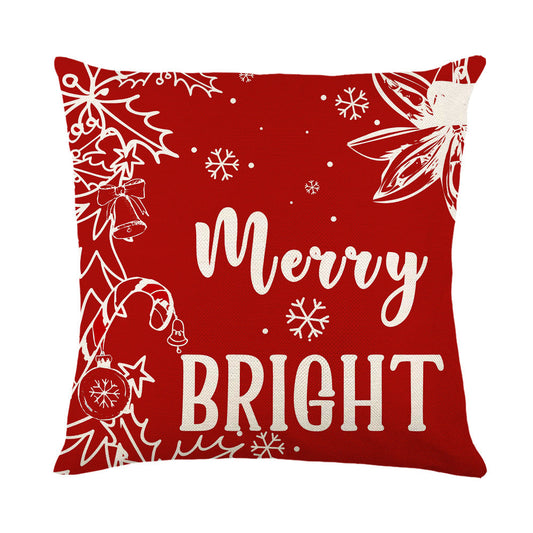 HKM-089875 Nordic Style Christmas Elk and Santa Claus Linen Cushion Cover - 45x45cm