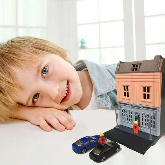 HKM-090451 Creative Urban Micro Landscape Parking Lot Toy Set with Diecast Car Vehicles
