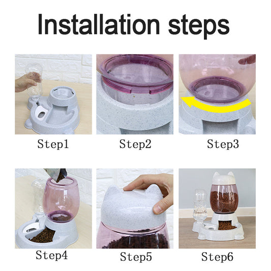 HKM-091859 Automatic Pet Feeder with Drinking Fountain - 528ml Water Capacity, Available in Gray, Pink, and Blue