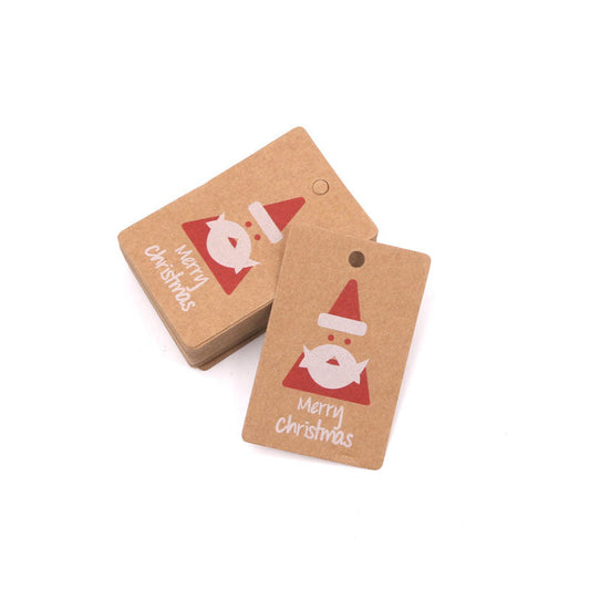 HKM-092307 Color Printed Christmas Decorative Hang Tags with Hemp Rope - 100 Kraft Paper Labels