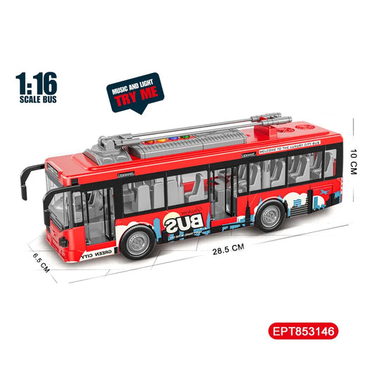 HKM-094611 1:16 Friction Bus Toy with Lights and Sounds for Kids Aged 5-7