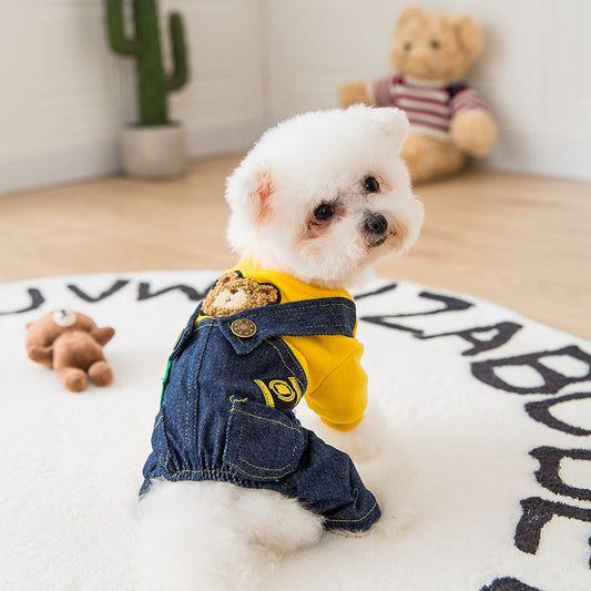 HKM-095251 Cute and Cozy Four-Legged Pet Clothes for Dogs and Cats - Soft Cotton Terry with Denim Pants