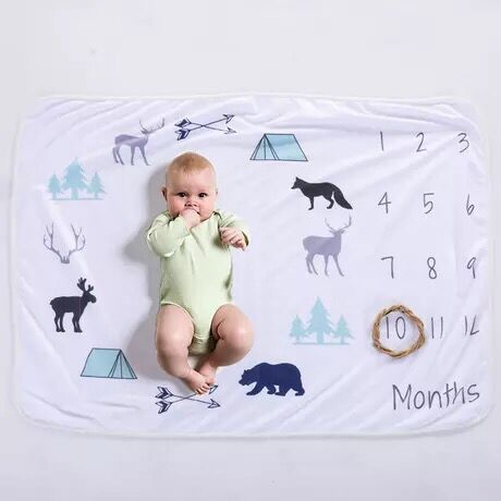 HKM-095635 Baby Milestone Blanket for Monthly Growth Photography - Soft Fleece Photo Prop 76x102cm