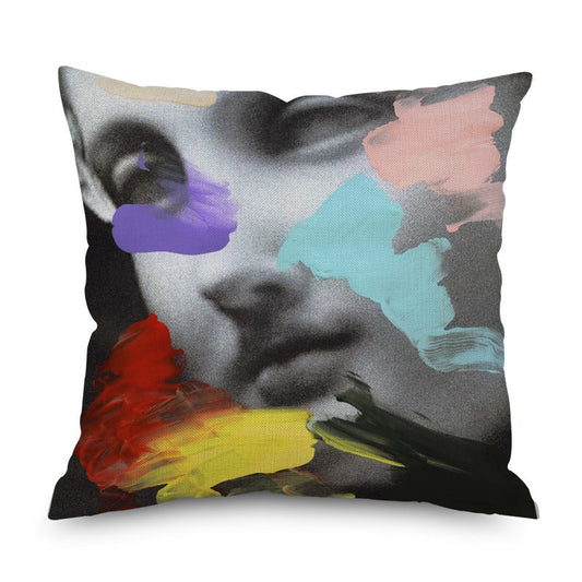 HKM-096339 Watercolor Imitation Hemp Cushion Cover - 45x45CM Linen Pillowcase for Bedside Backrest