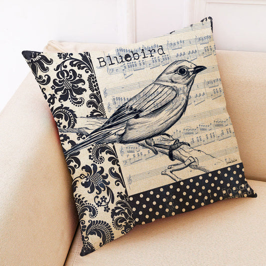 HKM-098067 Retro Bird Cotton Linen Pillowcase for Car and Sofa