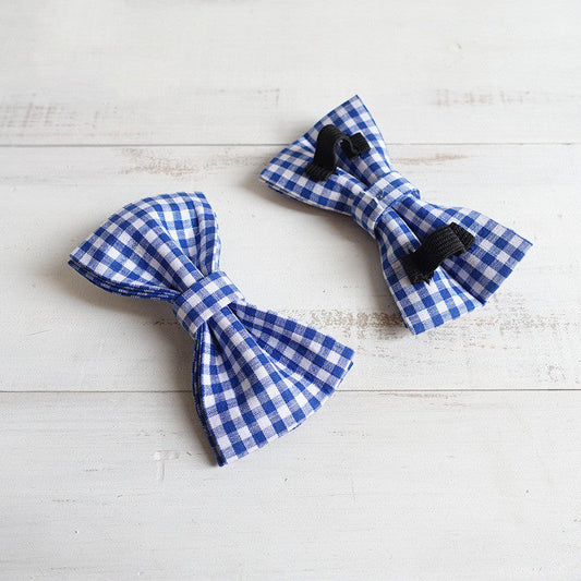 HKM-101075 Stylish Blue Checkered Dog Bow Tie for Pets - Size XS to XL Available
