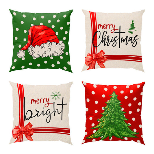 HKM-101523 Christmas-Themed Linen Pillow Cover with Cartoon and Plant Patterns - 45x45cm