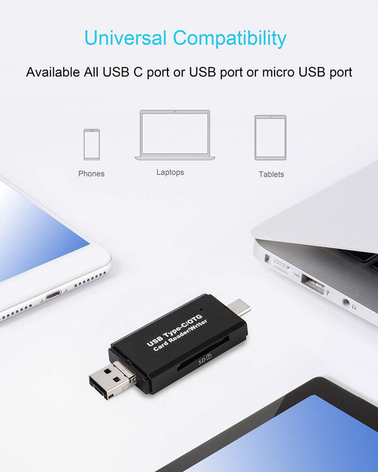 HKM-113939 USB 3.0 Card Reader for SD and TF Memory Cards - Plug and Play Type-C Interface, Black