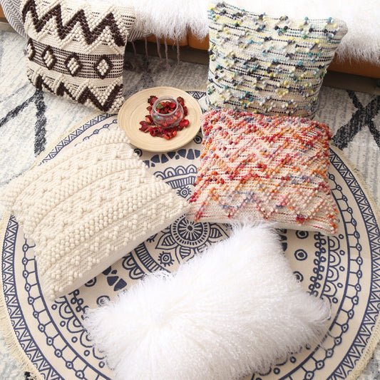 HKM-116435 Ethnic Moroccan Hand-woven Wool Pillow Cushion with Core - Available in Multiple Colors
