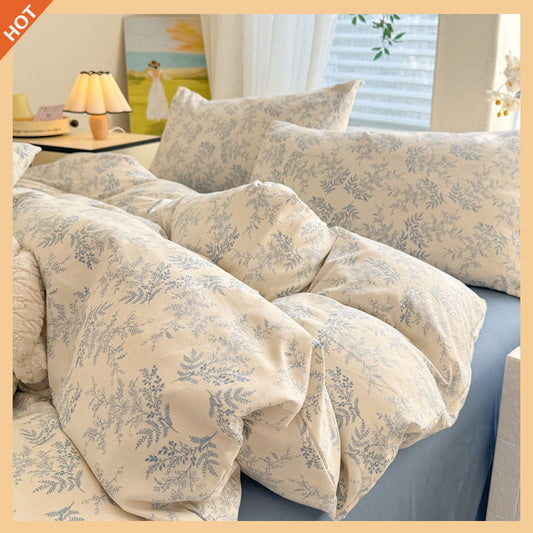 HKM-119315 Super Soft Glutinous Clouds Cotton Four-Piece Bedding Set with Floral Design