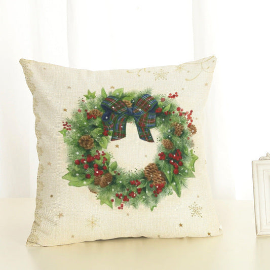 HKM-119891 Christmas Print Linen Cushion Cover - Soft and Comfortable 45x45cm Pillowcase in Various Colors
