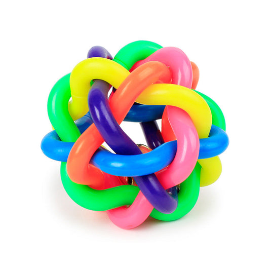 HKM-121427 Colorful bell woven ball, 5.5cm small leather skin, rainbow rubber ball, dog toy ball, exploding pet