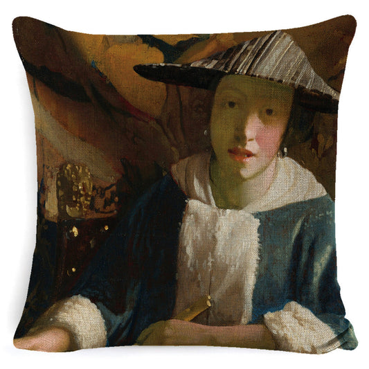HKM-122643 Fashion Retro Minimalist Girl Pillow - Linen and Polyester Combo with PP Cotton Fill - 45x45cm Size Options