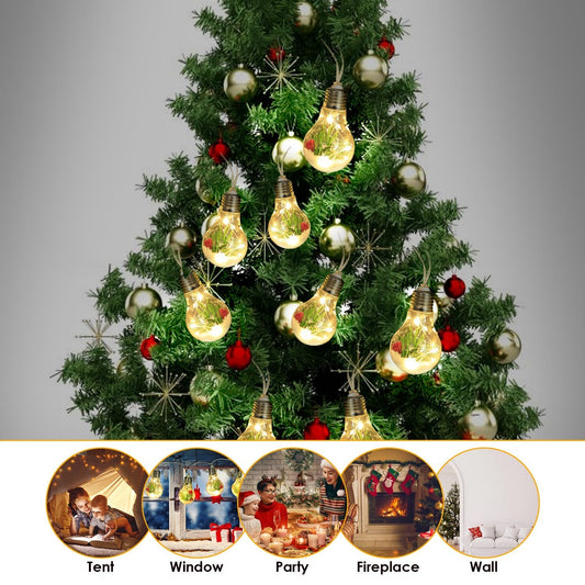 HKM-125395 Christmas Snow Globe String Lights - 13.78FT with 10 LED Bulbs, Battery Powered, Indoor Decorative Lighting