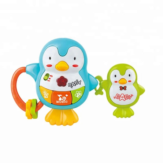 HKM-125907 Electric Penguin Baby Rattle Toy with Light and Sound for Infants Ages 2-4
