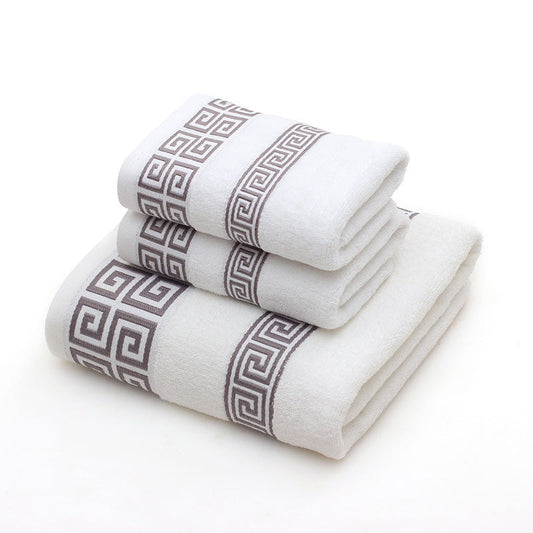 HKM-128147 Three-Piece Luxury Cotton Towel Gift Set in White, Dark Blue, and Brown