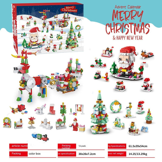 HKM-133139 Assembled Small Building Block Ornaments Set for Christmas - Nutcracker, Sled, and Tree Models