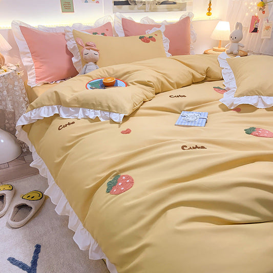 HKM-135635 Four-Piece Girl's Bedding Set in Heart and Princess Styles, Available in Multiple Color Options and Sizes