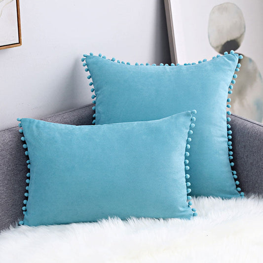 HKM-138451 Fur Ball Lace Suede Cushion in Various Colors - Dual-Purpose Soft Pillow for Home Décor