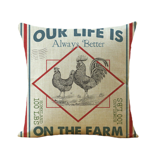 HKM-139475 Linen Cartoon Print Pillow Cover for European Classical Decor