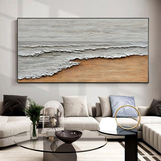 HKM-145619 Hand-Painted Abstract Oil Painting on Canvas – Textured Seaside Landscape for Home and Office Décor