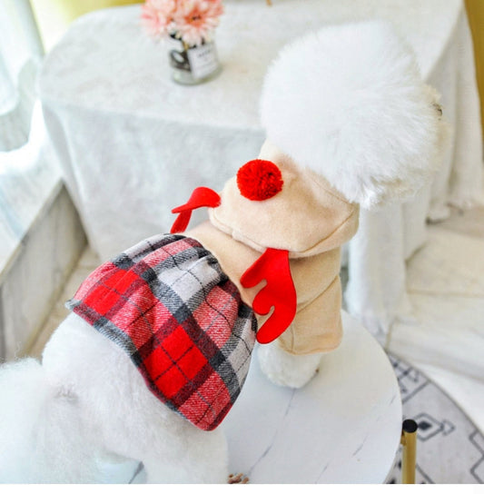HKM-146131 Red Check Elk Skirt for Dogs and Cats - Warm Casual Polyester Outfit