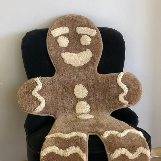 HKM-149203 Gingerbread Man Cartoon Flocking Carpet - Machine Washable Polyester 70x120cm