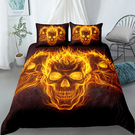 HKM-152083 Gothic Skull Print Down Quilt Cover Set for Bedding in Multiple Sizes