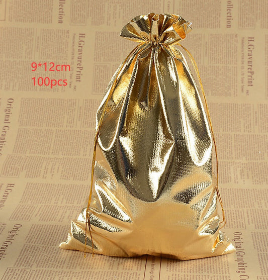 HKM-152403 Gold and Silver Drawstring Jewelry Packaging Bag