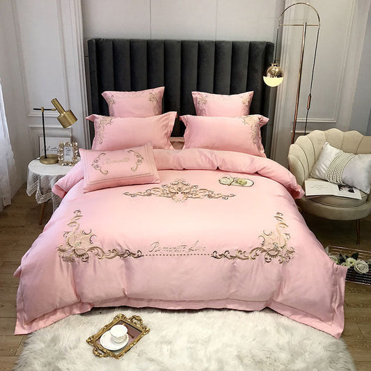 HKM-153427 Four-Piece Cotton and Ice Silk Bedding Set with Reactive Print - Modern European Style, Multiple Sizes Available