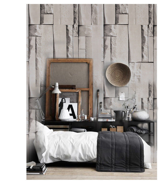 HKM-154515 Self-Adhesive 3D Gray Brick PVC Wallpaper for Home Decoration - 45cm x 10m