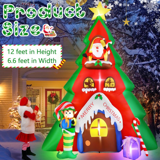 HKM-154771 10FT Inflatable Christmas Tree with Santa Claus House Decoration for Indoor and Outdoor Holiday Displays